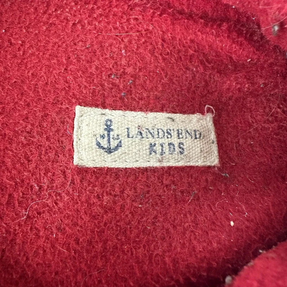 Lands End Kids Fleece Leather Hard‎ Bottom Slippers Red Youth Adolescent Kids 7